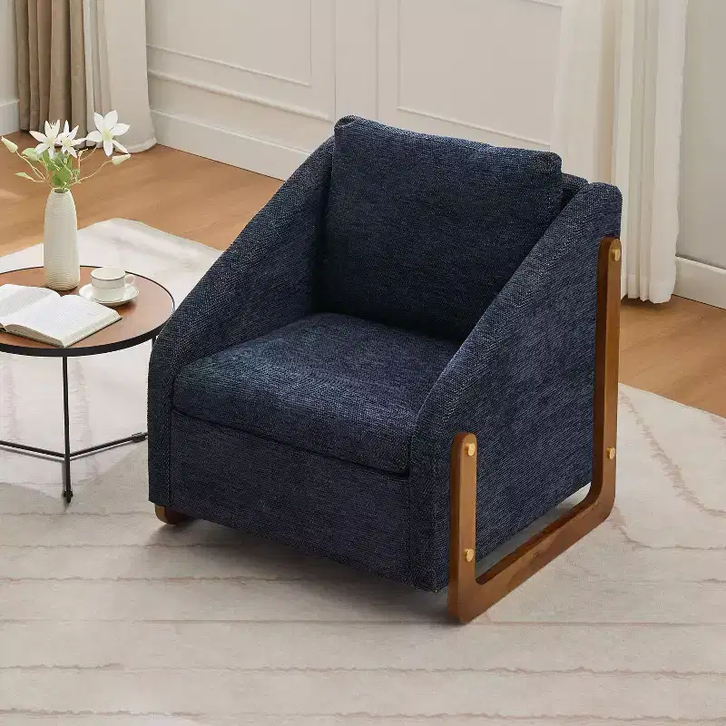 Modern Chenille Upholstered Accent Chair with Wooden Side Frame & Cushioned Seat