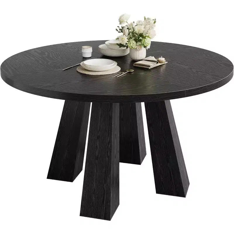 Round Dining Room Table for 4-6, 47 Farmhouse Circle Dinner Table with Sturdy Base Pedestal, for Dining Room, Living Room