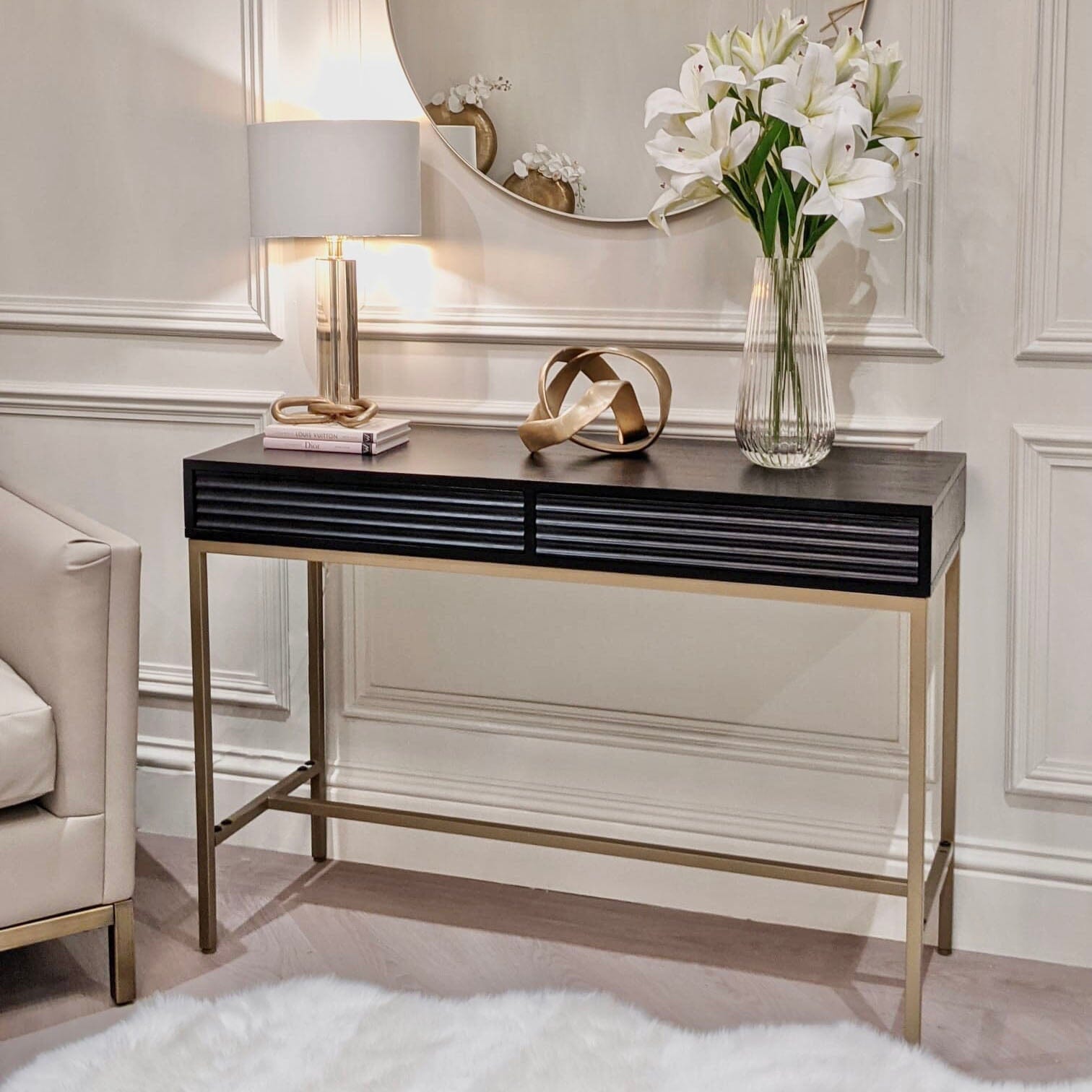 Black & Gold Rippled Console Table