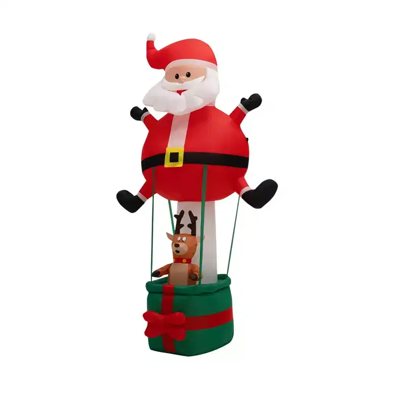 Gymax 8' Christmas Inflatable Santa Claus & Reindeer Giant & Hot Air Balloon w/ LED Lights Ropes and Stakes Waterproof Outdoor Settings