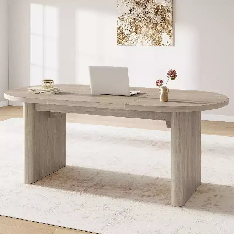 70.8 Inch Oval Dining Table for 6-8 People, Long Large Kitchen Table with Thick Sturdy Wooden Base, Farmhouse Dining Room Table for Kitchen