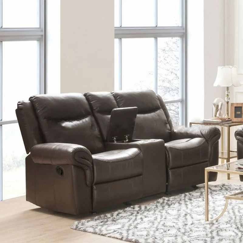 Brown Reclining Loveseat with Center Console and USB Port
