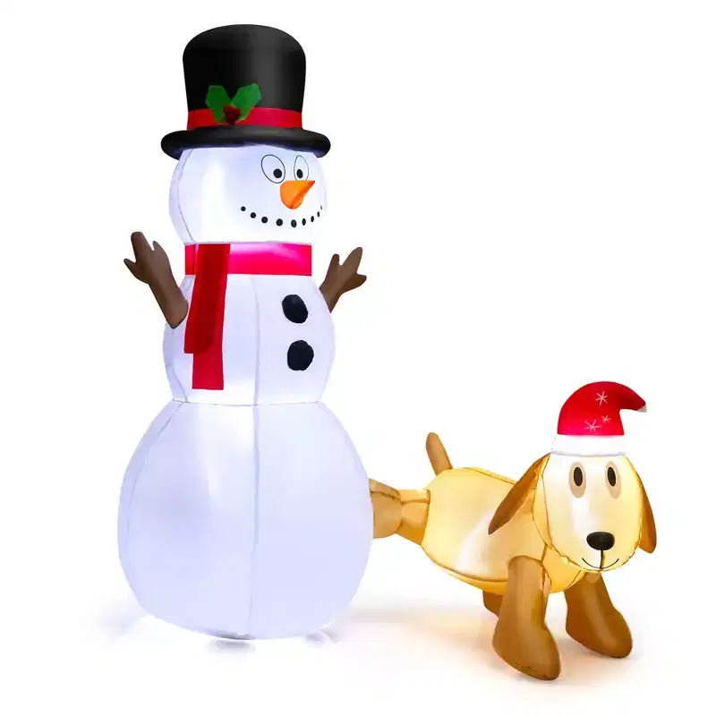 Gymax 6' Tall Christmas Inflatable Snowman and Dog Set w/ LED Lights & Internal Sandbags Decoration for Lawns Yards Parties