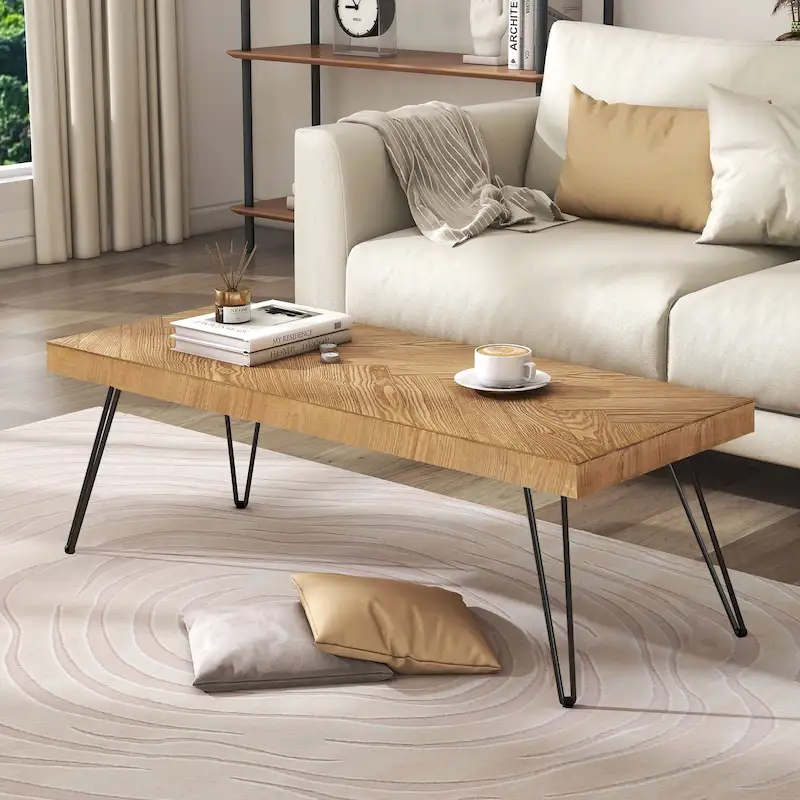 Modern Coffee Table with Metal Legs - 19.60 x 43.30 x 17.80