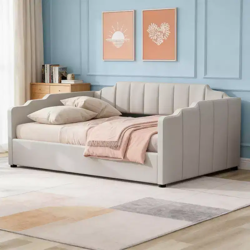Luxystar Modern Full Size Linen Upholstered Daybed with Underneath Storage