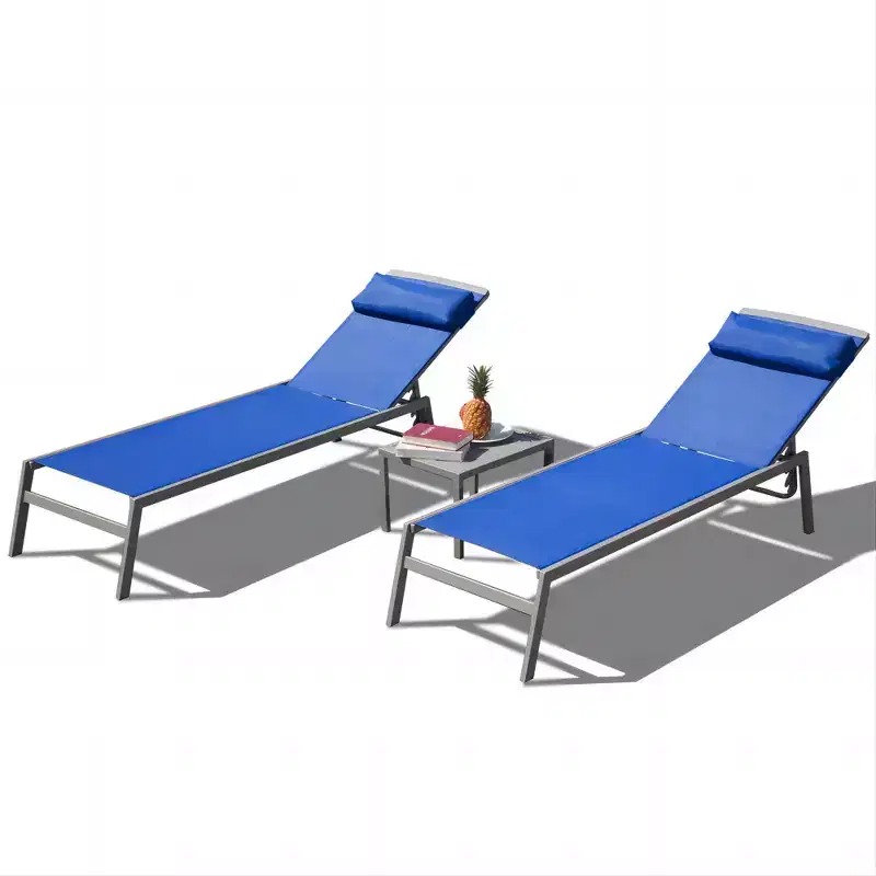 CLIHOME 3-Piece Outdoor Patio Lounge Chairs,All Weather Aluminum Adjustable Pool Sunbathing Recliner with Side Table