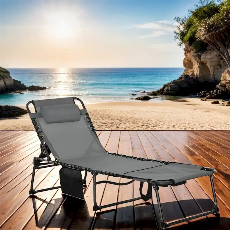 Outdoor Folding Tanning Chair with Reading Face Hole & Headrest
