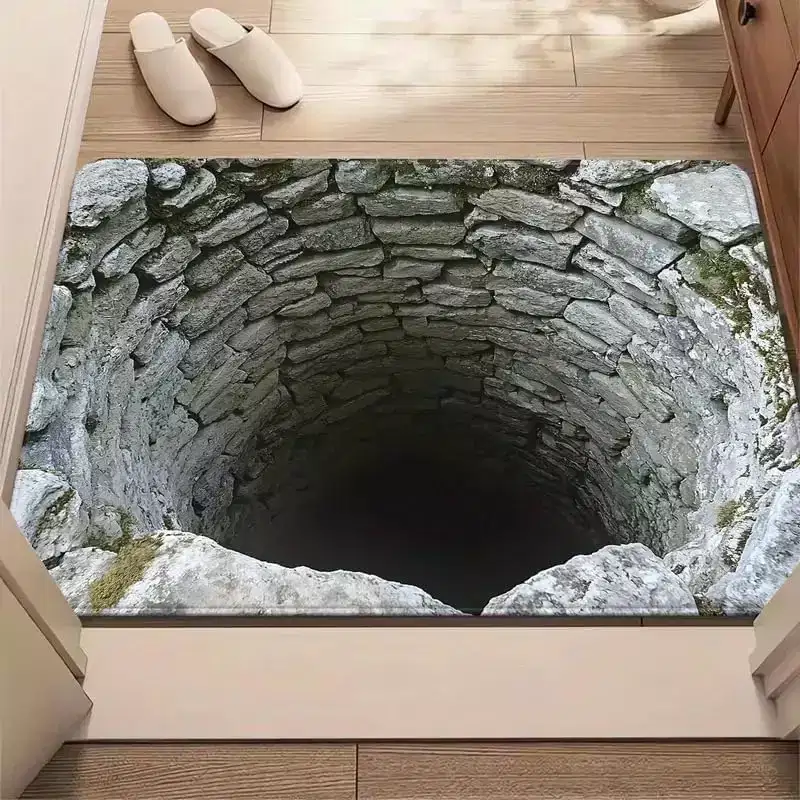 Lomsoe 1pc Optical Illusion Rug, Circle Printed Hole Area Carpet Bottomless Rugs, Optical Illusion Door Mat for Entrance, Bedroom, Office.