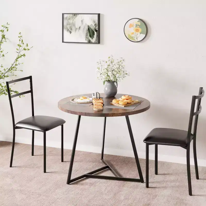 Dining Table Set for 2,Kitchen Table & Chairs,Modern Round Kitchen Table Set,3 Piece Dining Room Table Set for Small Space,Apartment,Studio,Dinner