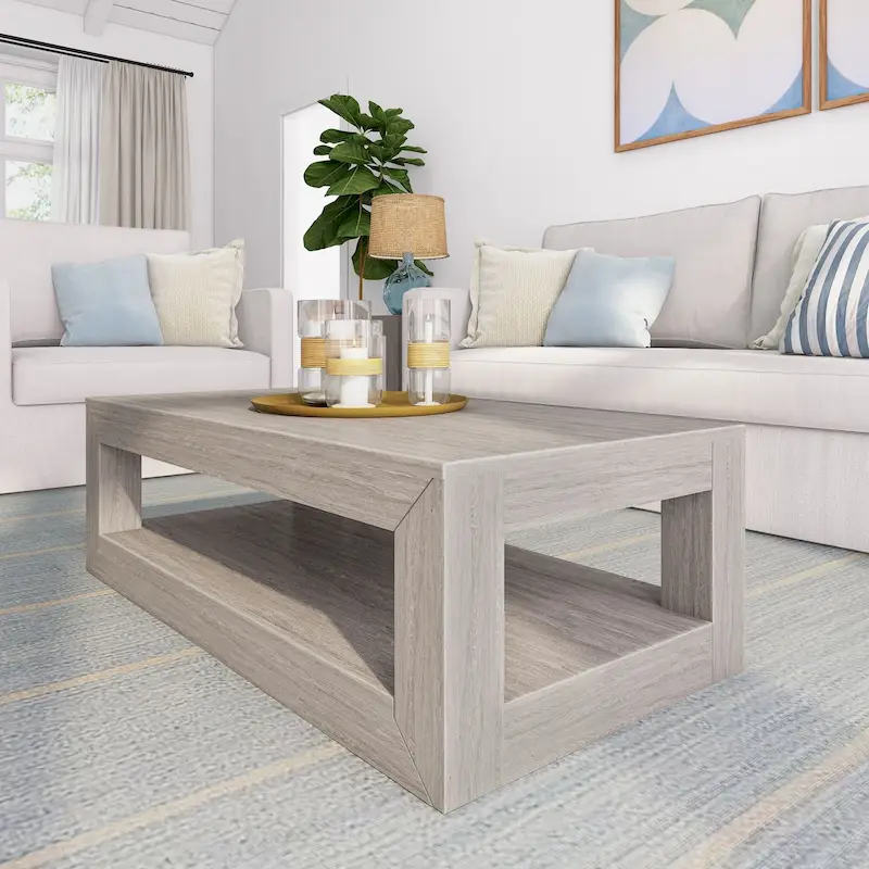 Modern Rectangular Coffee Table with Shelf