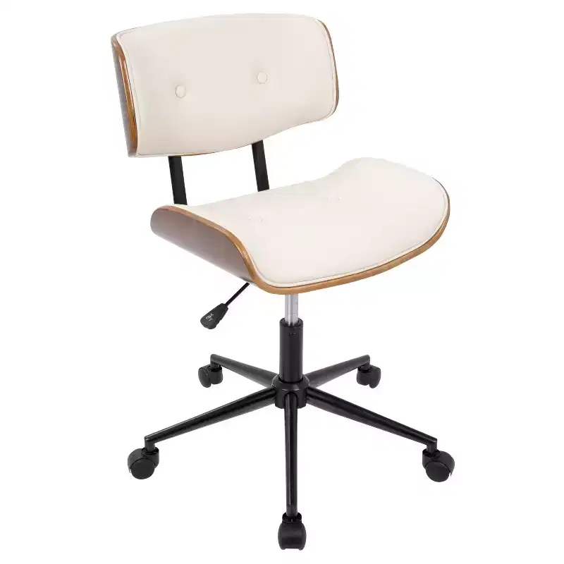 Cream / Gray / Black Mid-Century Modern Swivel Office Chair 鈥?Armless, Single Seat