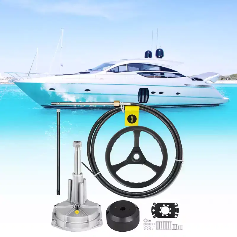 VEVOR Outboard Steering System 10' Steering Cable Marine Steering System 3/4'' Steering Shaft with 13.5 Inch Wheel Flat Interface, Black&Gray
