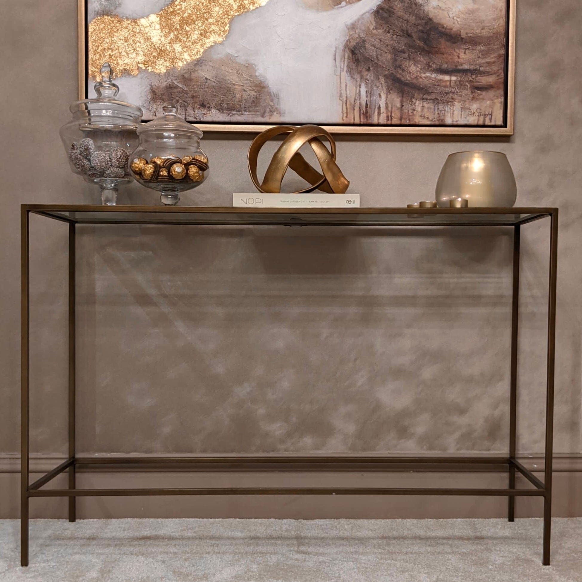 Bronze Console Table with Glass Top