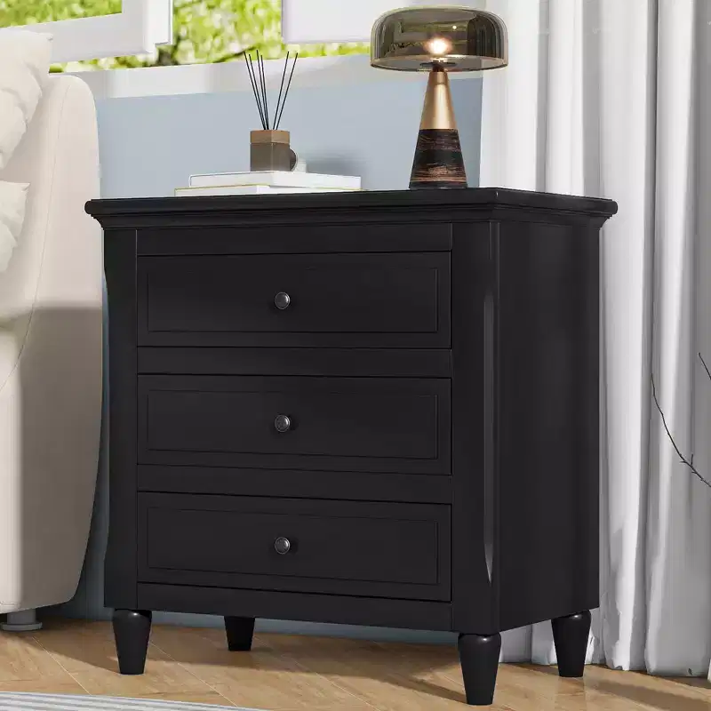 28-Inch Modern Minimalist 3-Drawer Nightstand Wood Storage Cabinet Bedroom Side Table
