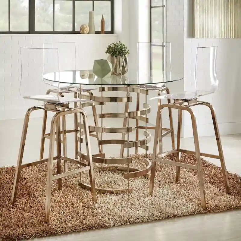 Nova Round Glass Top Vortex Iron Base 5-Piece Counter Height Dining Set by iNSPIRE Q Bold