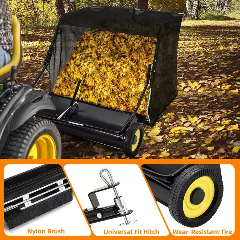 High-Efficiency Tow Behind Lawn Sweeper - Heavy Duty Leaf & Grass Collector - Adjustable Sweeping Height - Easy Dump Push mower