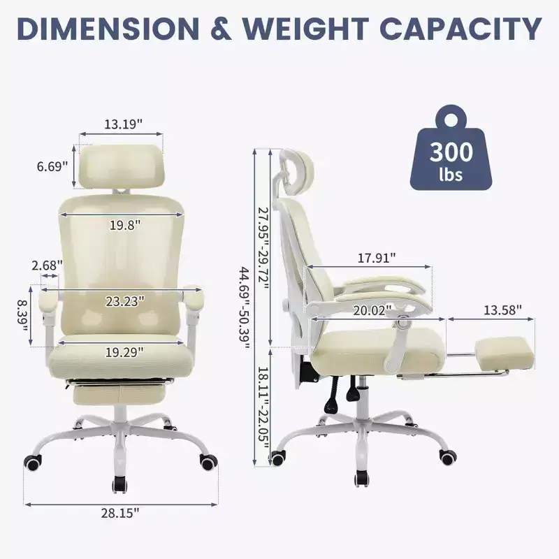 Beige / Black High-Back Mesh Office Chair with Retractable Footrest, Single