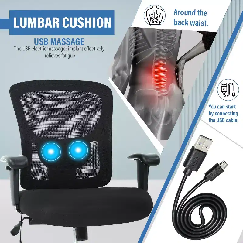 Big & Tall Office Chair | Adjustable Lumbar Support | 400 lb Capacity | Seat Massage Function