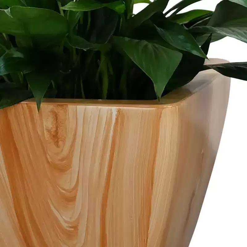 2-Pack Light Wood Square Self-Watering Planter Pot for Indoor Outdoor Use, Flower Pot with Reservoir, Drainage and Weather-Ready Design