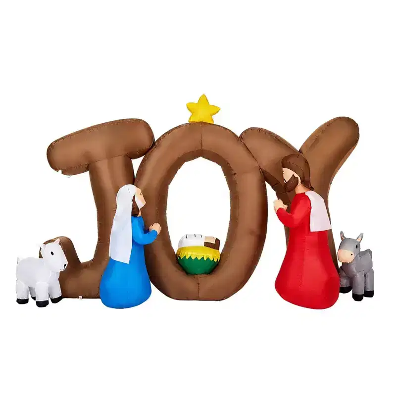 NAYSAYE 7.5FT Nativity Scene Inflatable Christmas Decoration Letter Holiday Yard Display for Home Garden, Red and Brown, 88.6*29.5*55.1