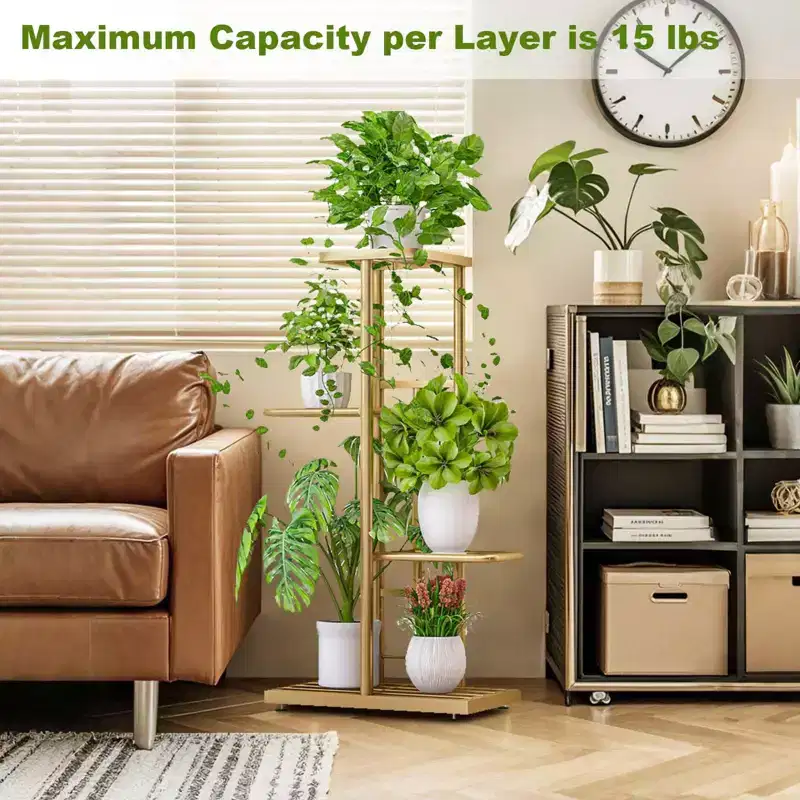 COZONY Metal Plant Stand Indoor Outdoor, 4 Tier Plant Shelf for 5 Pots, Waterproof Anti Slip Flower Rack for Balcony Patio Garden