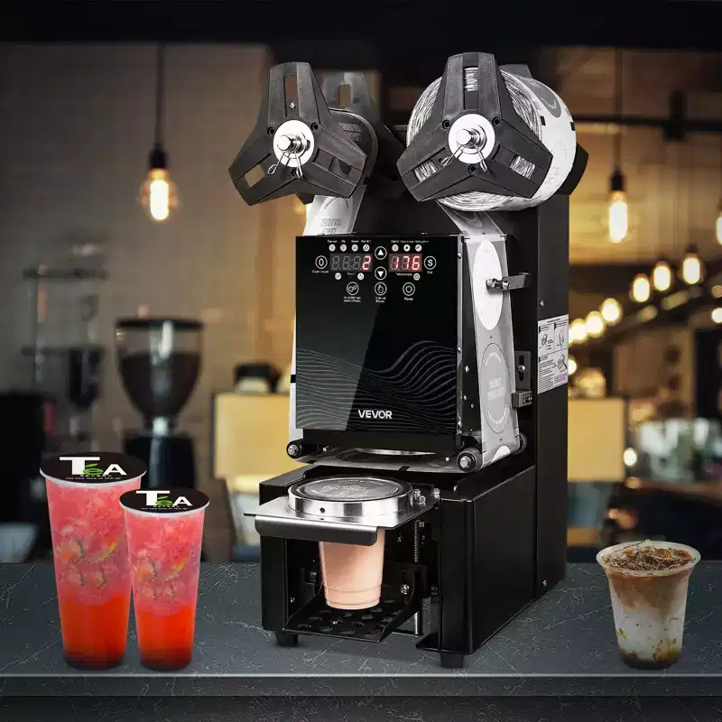 VEVOR Fully Automatic Cup Sealing Machine, 500-650 Cups/H, Cup Sealer Machine for 190 mm Tall & 90/95 mm Cup, with Digital Control LCD Panel, Black