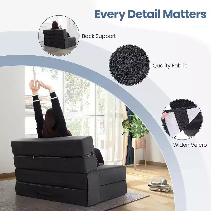 Homdox Folding Sofa Bed Chair w/ Pillow, Convertible Chair Sleeper, Foam Floor Mattress for Living Room/Dorm/Guest/Office Twin