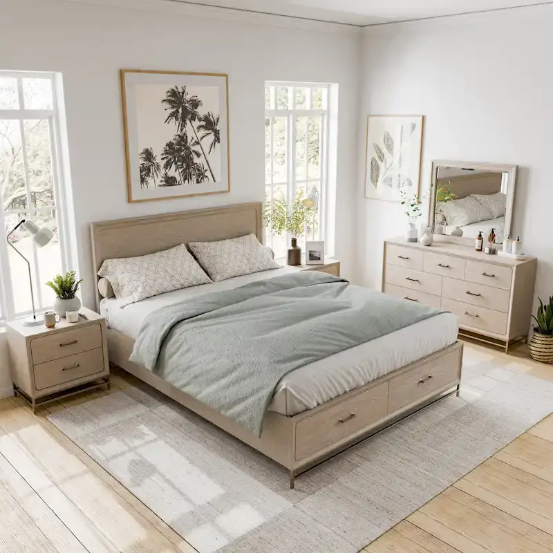 Furniture of America Drayden Transitional Oak Solid Wood 5-Piece Bedroom Set