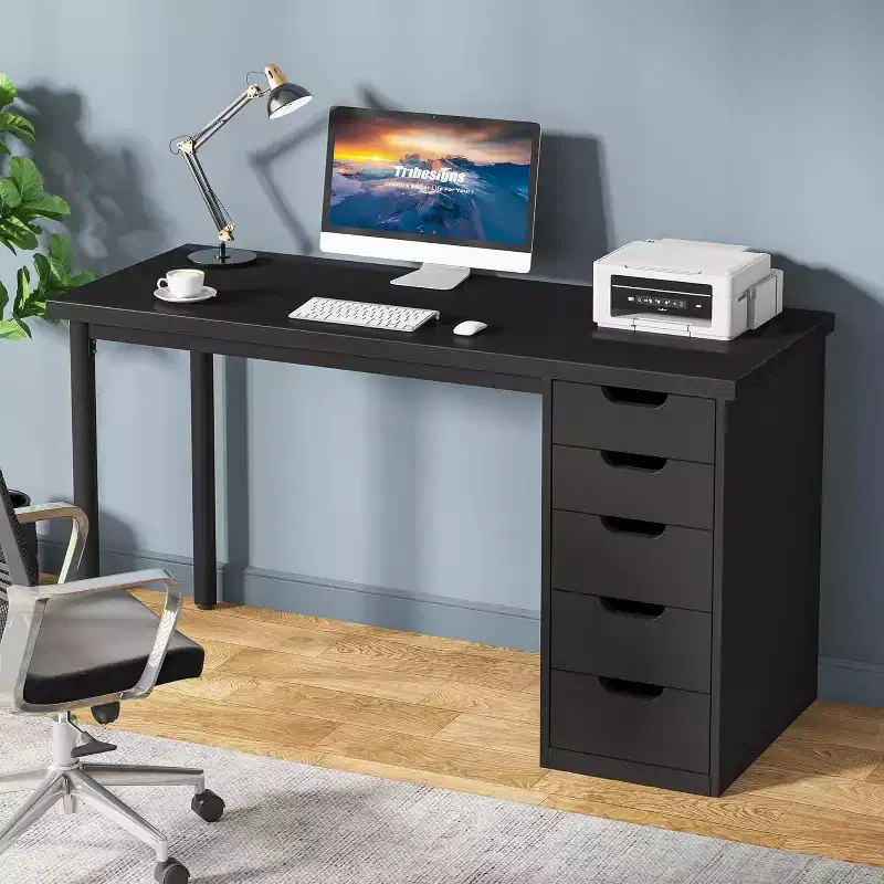 Lantine Computer Desk with 5 Drawers, 47 inches Modern Simple Home Office Desk Study Writing Table for Small Spaces