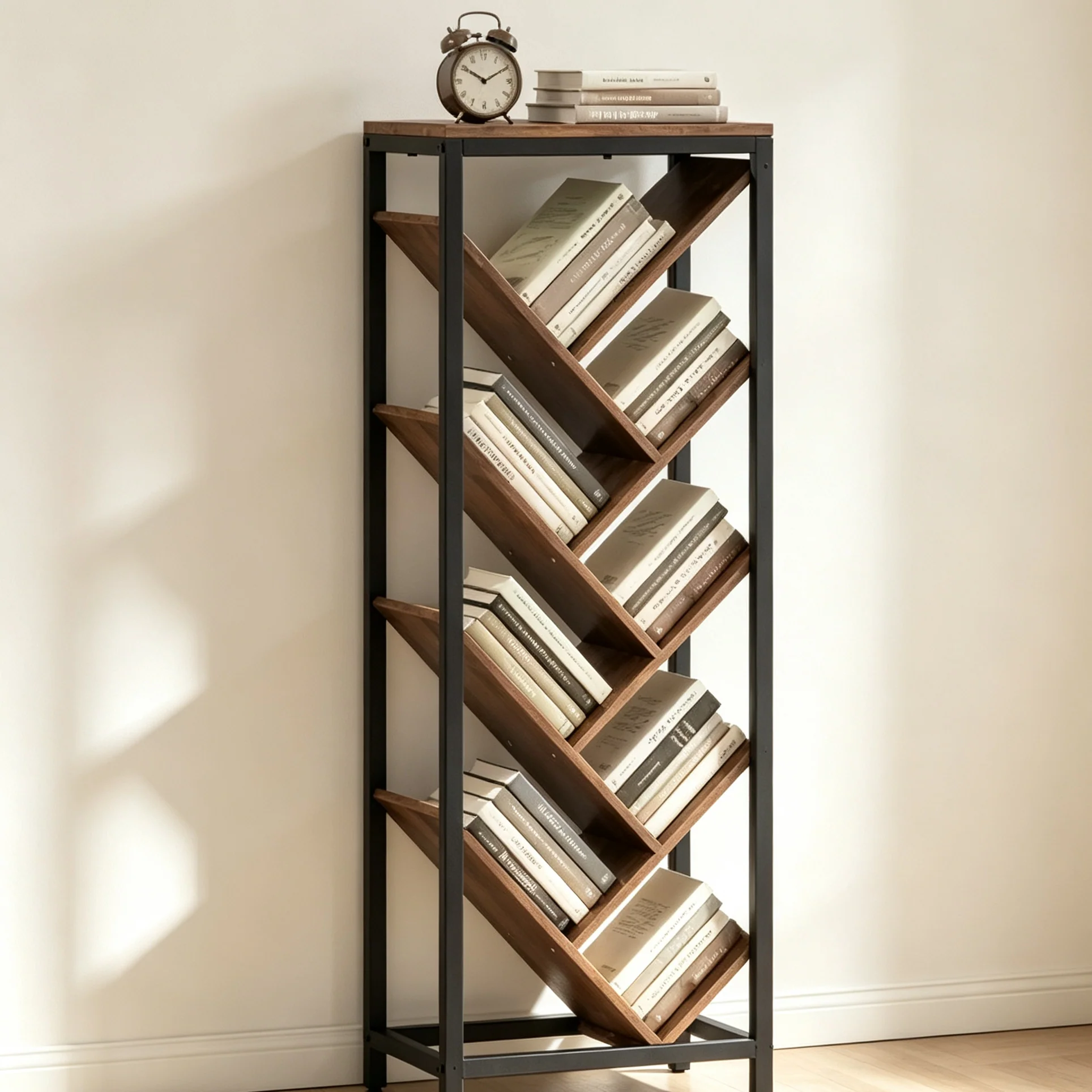 9-Tier Tree-Shaped Freestanding Bookcase - Corner Narrow Display Shelf