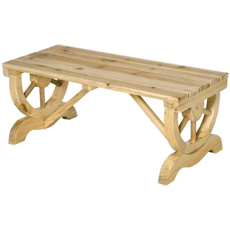 Patio 2-Person Wooden Garden Bench, Wagon Wheel Porch Bench