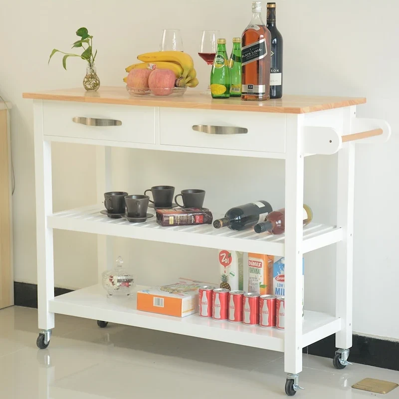 45 Kitchen Island Cart with Wheels, 2 Drawers & Open Storage Shelves - 45 x 17 x 35 inches