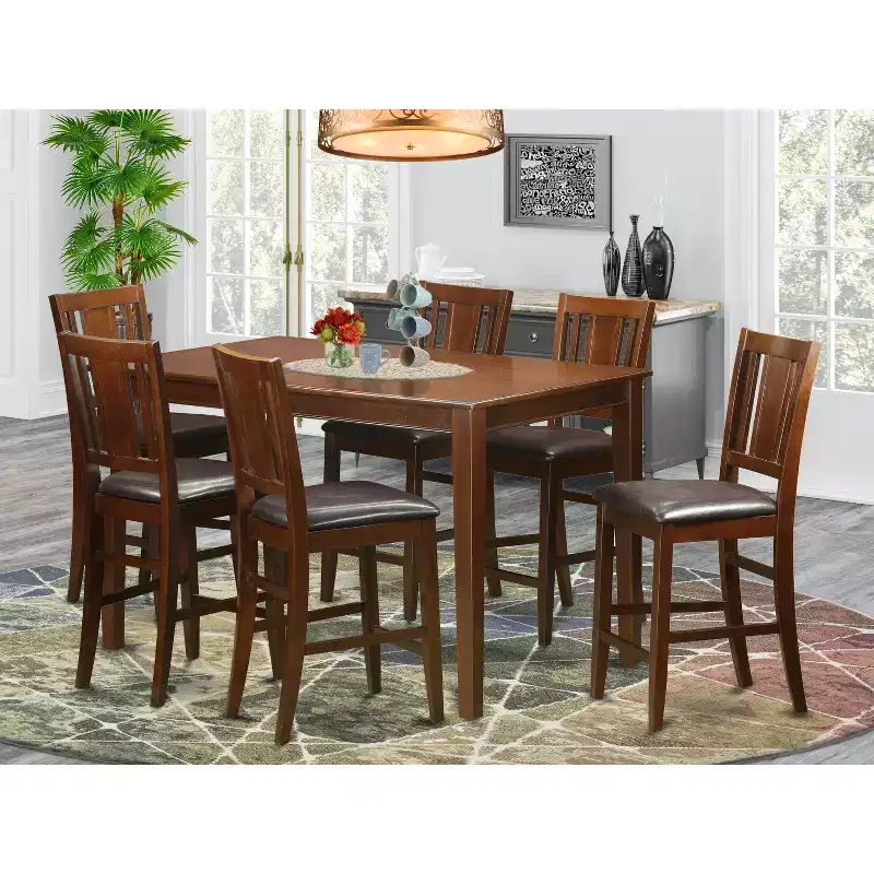 HomeStock Pub Set Counter Height Table And 6 Chairs Mahogany Finish