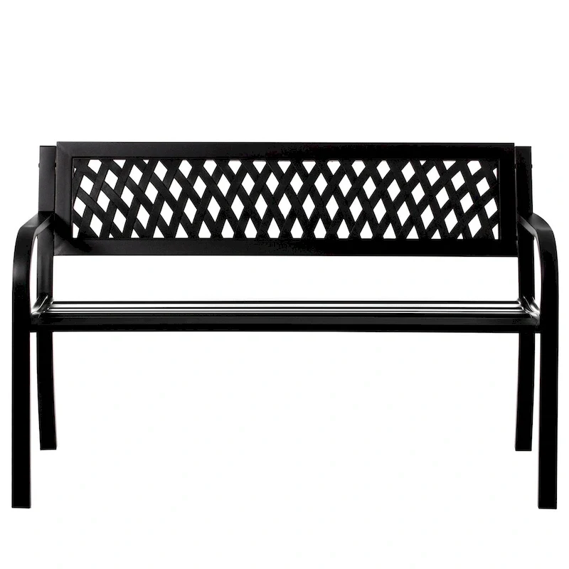 Gardenised Outdoor Steel 47 Park Bench for Yard, Patio, Garden and Deck, Black Weather Resistant Porch Bench, Park Seating