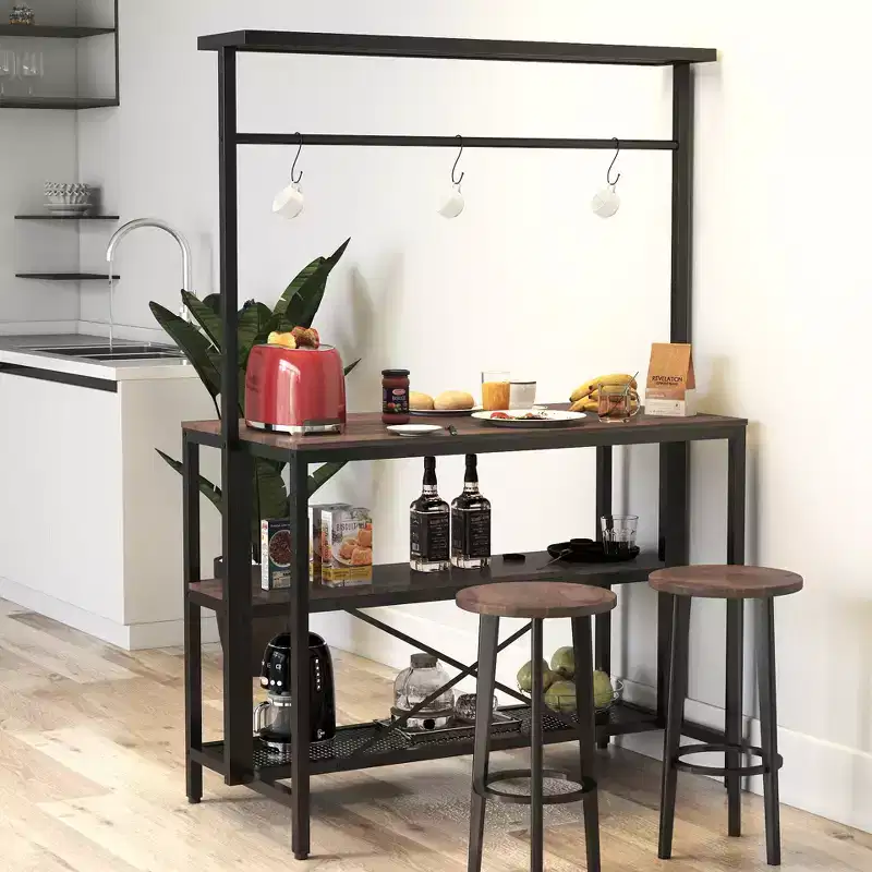 CLIHOME Kitchen Island, Bakers Rack, 3 Tier Microwave Stand Oven Shelf with Storage, Storage Shelf for Kitchen Dining Room Living Room