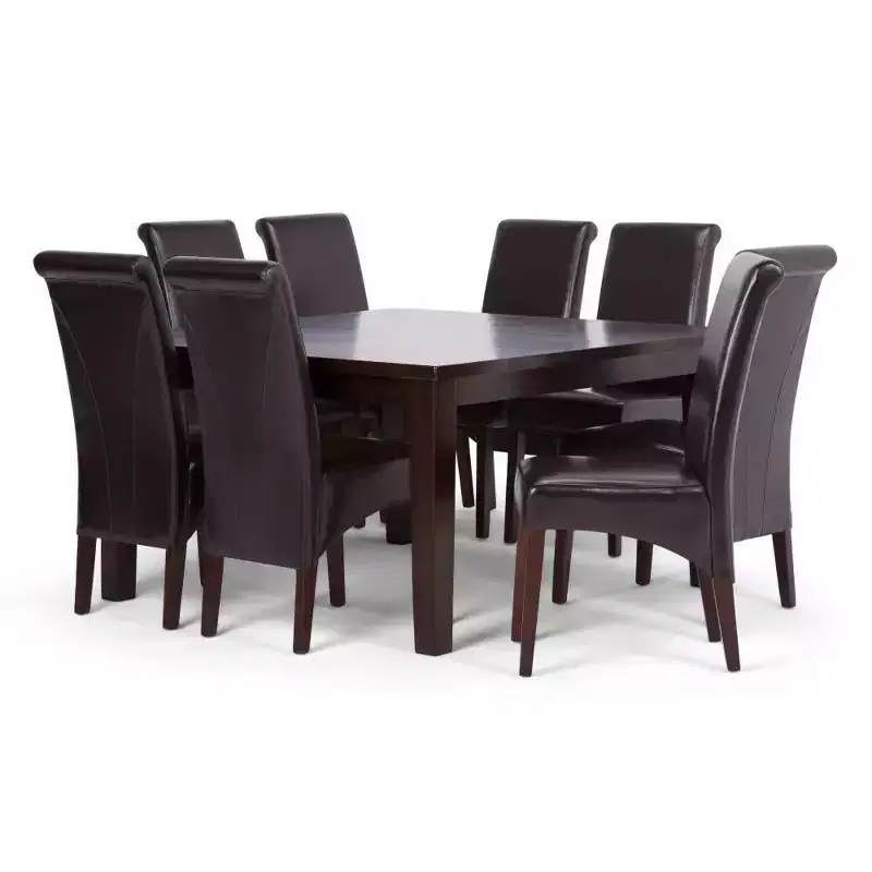 9pc Franklin Solid Hardwood Dining Set Brown - WyndenHall: Square Table, 8 Parson Chairs