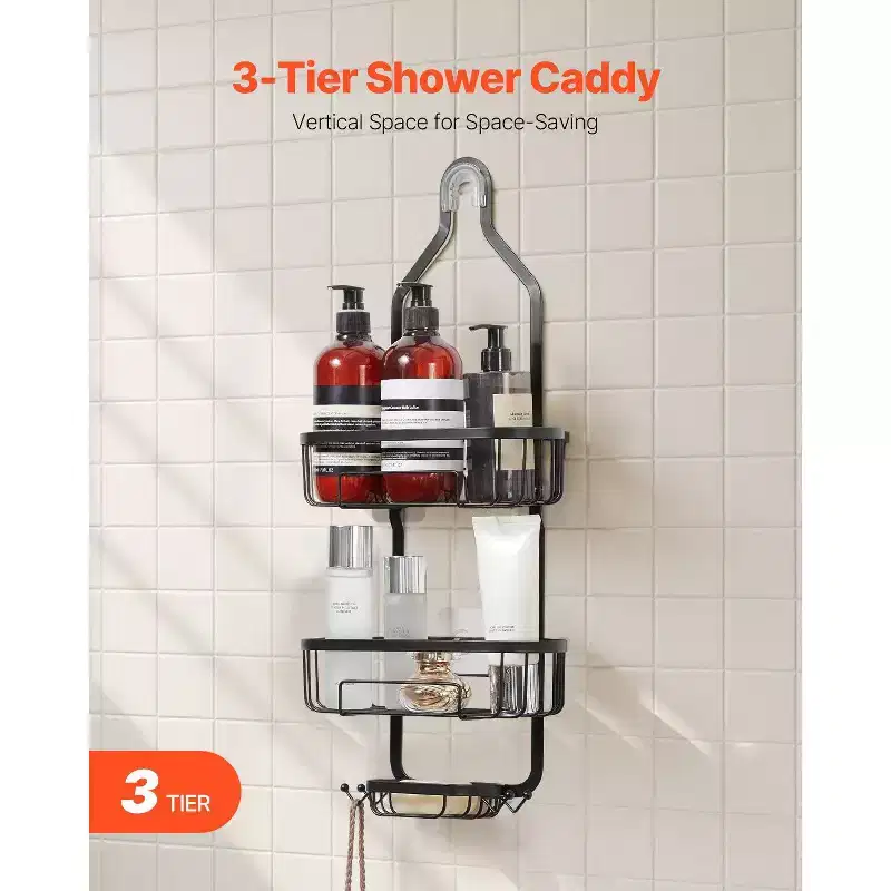 3-Tier Over-the-Shower-Head Caddy Organizer with Hooks �C Rust-Resistant