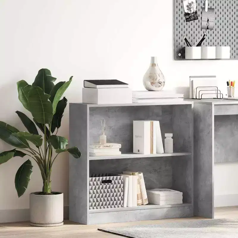 Concrete Grey 2-Shelf Bookcase, 1-Person