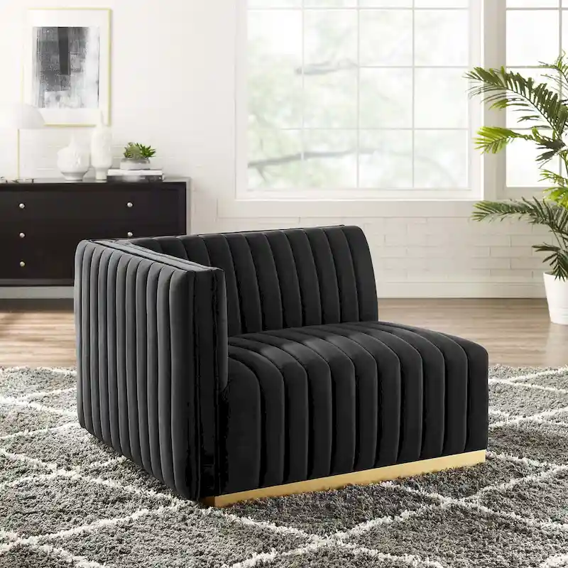 Tufted Performance Velvet Left-Arm Chair
