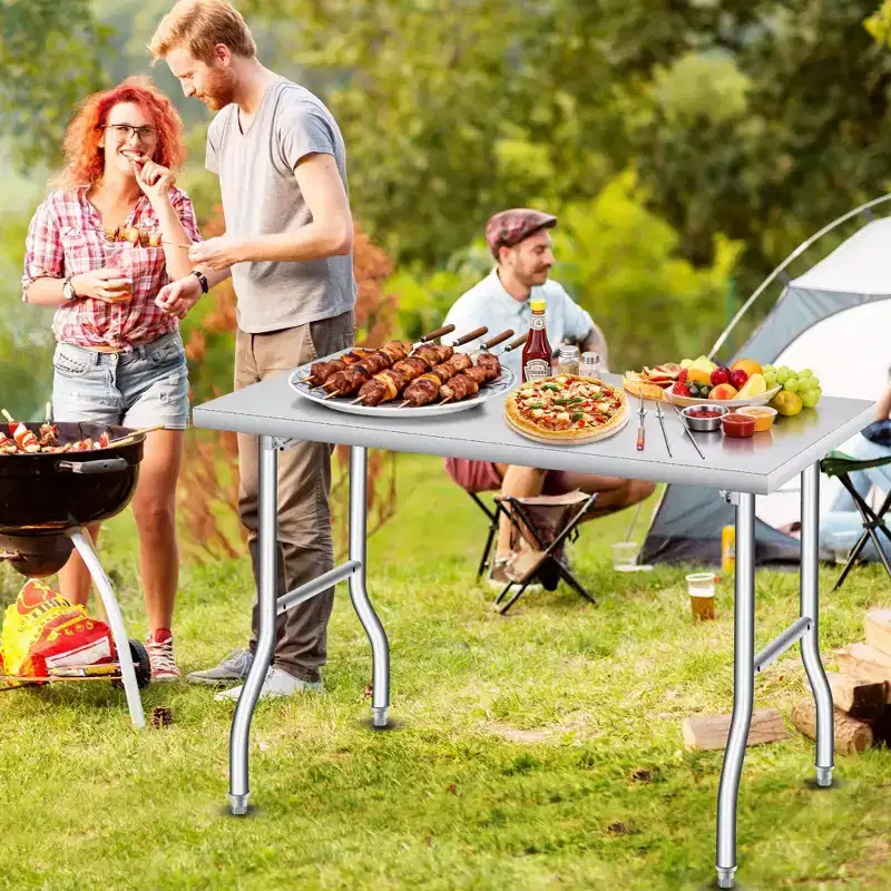 Folding Stainless Steel Table, Heavy Duty Metal Foldable Prep/Work Table, No Assembly, Portable Workbench for Kitchen Laundry Restaurant Camping