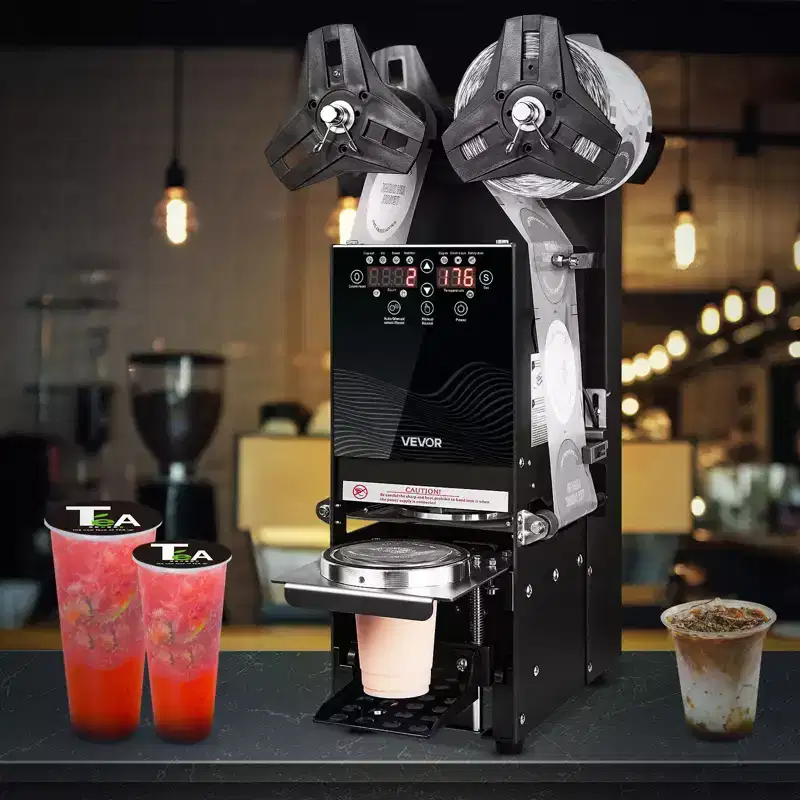 VEVOR Fully Automatic Cup Sealing Machine, 500-650 Cups/H, Cup Sealer Machine for 180 mm Tall & 90/95 mm Cup,with Digital Control LCD Panel, Black