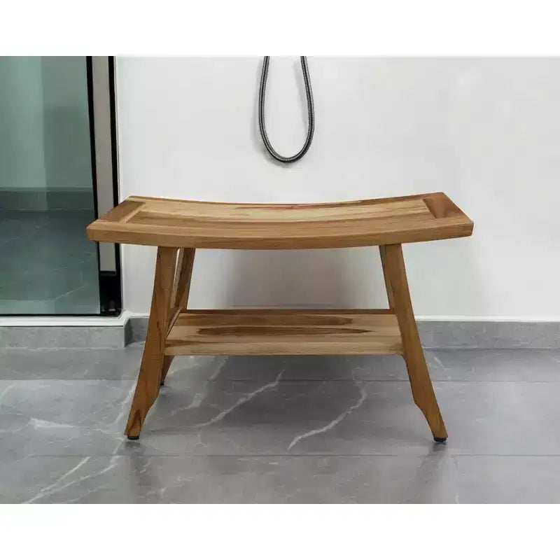 28 Natural Solid Teak Rectangular Shower Bench With Shelf
