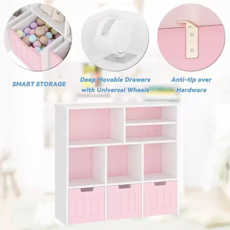 Kids Toy Storage Organizer with 3 Drawers and 6 Cubbies