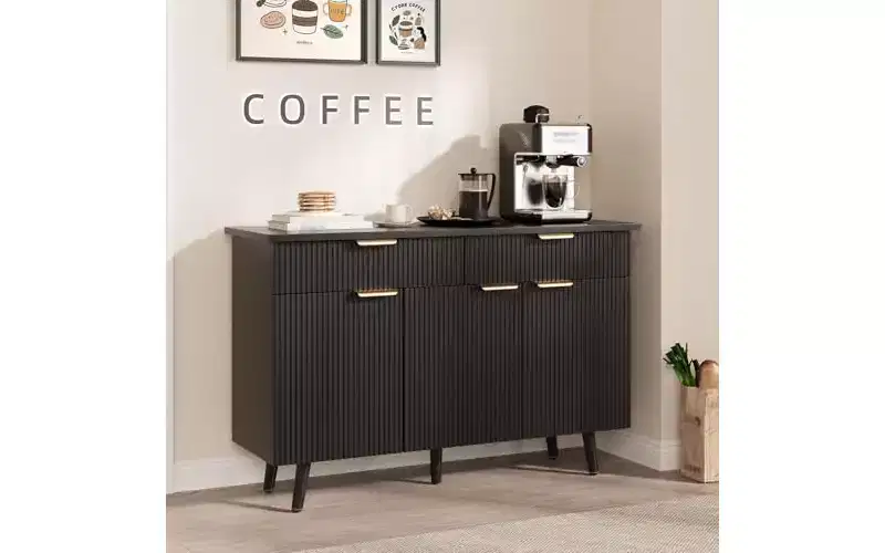47" Sideboard Buffet Cabinet with 3 Fluted Doors & 2 Drawers - Black