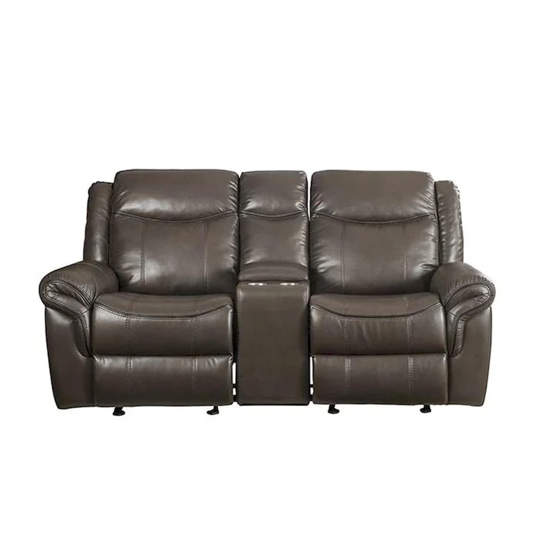 Brown Reclining Loveseat with Center Console and USB Port