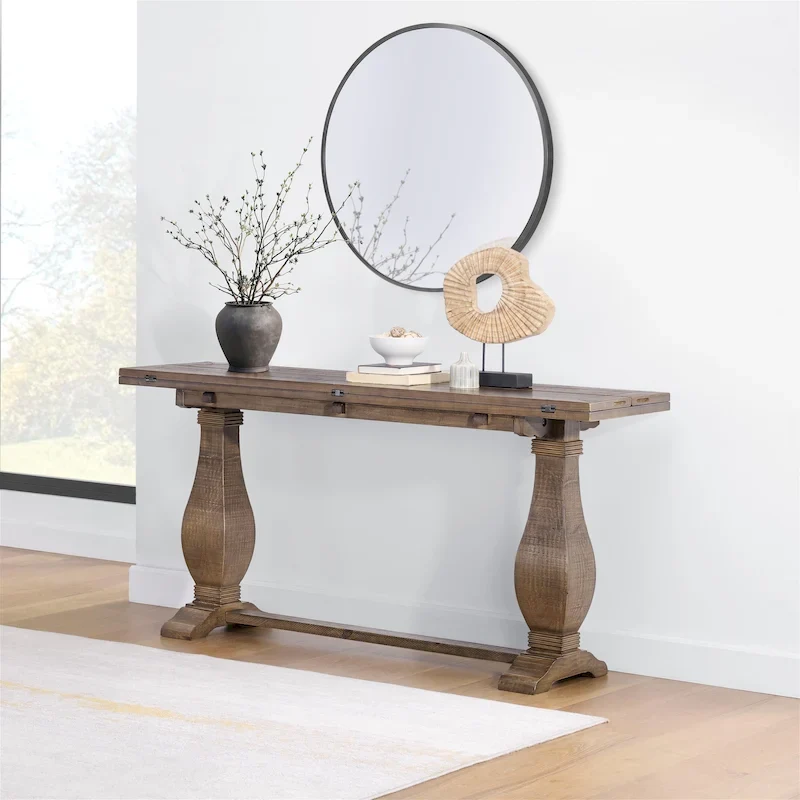 Solid Wood Pedestal Flip-top Sofa Console Table, 60