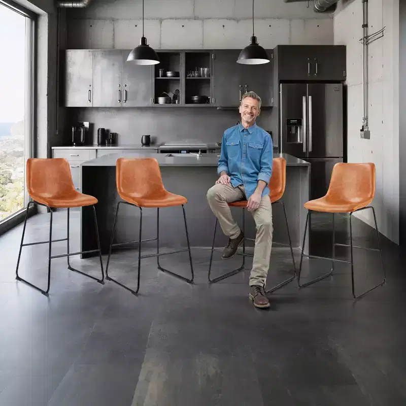 VEVOR Bar Stool Set of 4, 26 inch Counter Height Stools, Modern PU Leather Counter Barstool with Backrest, Metal Legs, Easy Assembly, Brown