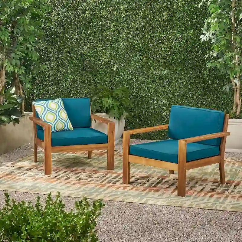 Santa Ana Outdoor Acacia Wood Club Chairs with Cushions (Set of 2) by Christopher Knight Home
