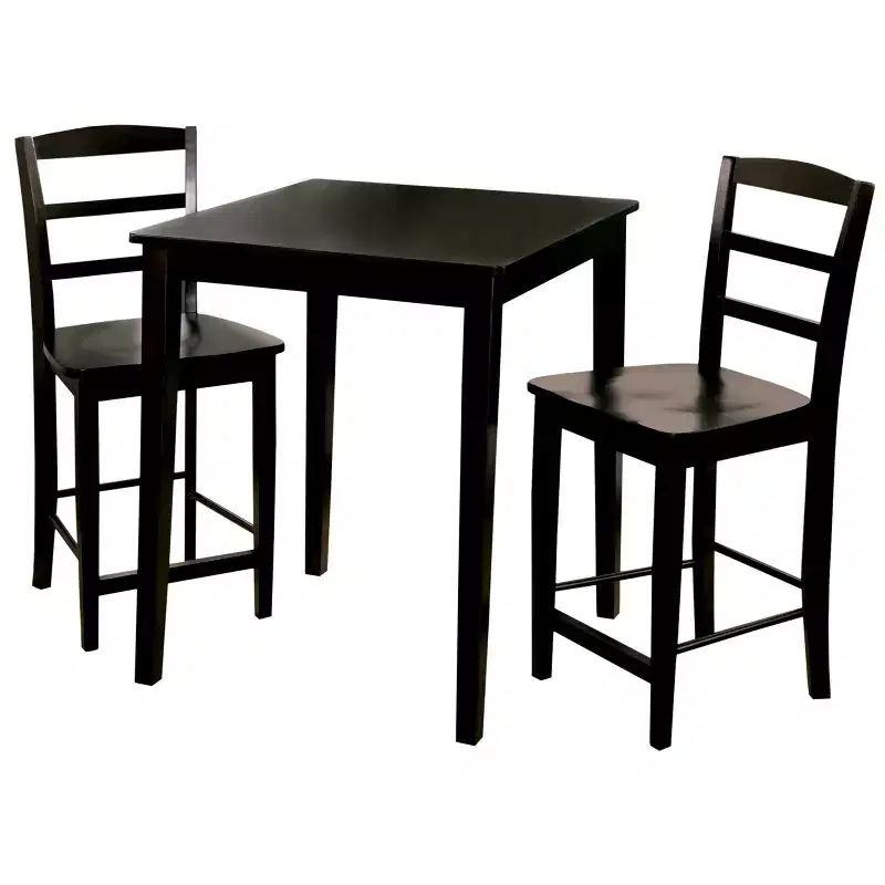 Set of 3 30" Square Counter Height Table with 2 Madrid Dining Sets Black - International Concepts: Solid Wood, Non-Extension