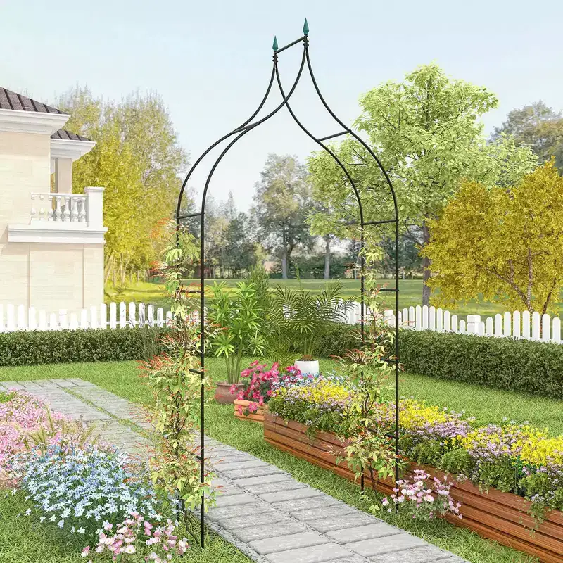 Costway 1/2 PCS Garden Arbor with Multiple Side Crossbars Powder-coated Metal Tubes